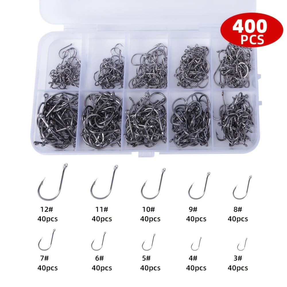 400pcs Fish Hook Set With Tube, Ise Barbs, Barbed High Carbon Steel Circle/eye Hooks With Loops, Fishing Accessories