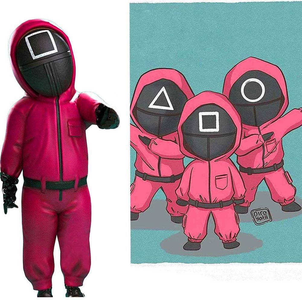 Squid Game Skurk Pojkar Cosplay-kostym med masker Den koreanska TV-serien Barn Halloween Party Finklänning cm