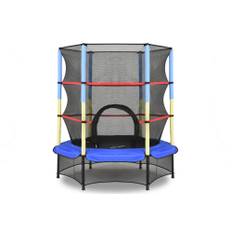 Mini trädgårdstrampolin med inomhusnät 140 cm Jump Hero blå och gul