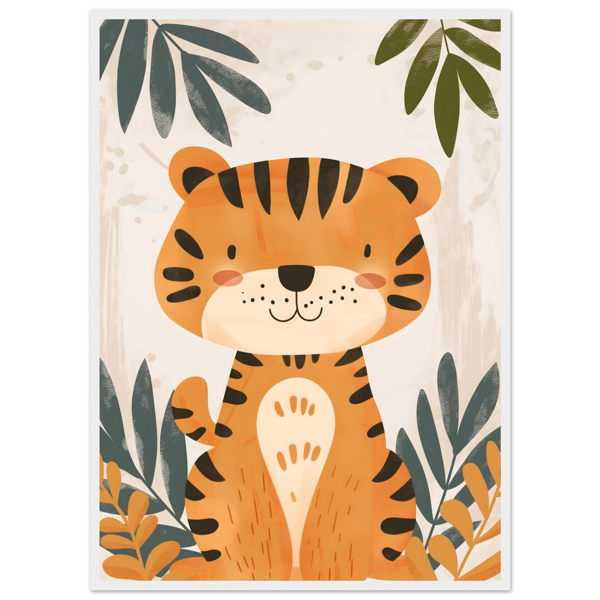 Tigerposter-50x70 cm / 20x28″ / Med ram / Vit
