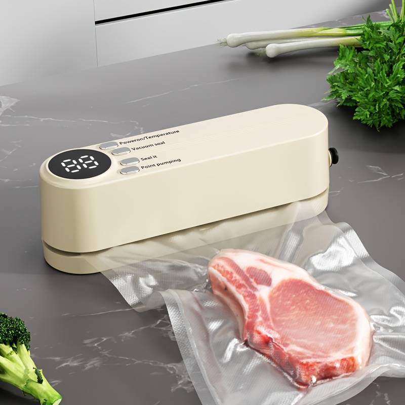 TEMU Portable Mini Vacuum Sealer With 4 Bags, Usb Rechargeable - Ideal For Fruits, Vegetables, Snacks, Chips, Dog Food, Meat & Fish - Essential Kitchen And Outdoor Picnic Tool, , Durable Structure