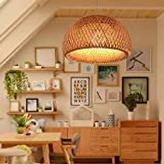 Rotting lampa E27 hängande ljus Lantlig stil Vintage hängande Handvävd hängande Bamboo hängande lampskärm Höjdinställningsbar Retro ljuskrona Matrum Kök Hängande taklampa (Size : 60cm)