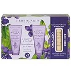 L'Erbolario - VIOLA VIOLA Presentförpackning Handkräm - Paket som innehåller 2 x 40 ml Sammet Handkrämer + 1 NutriLips 4,5 ml till 4 Smör