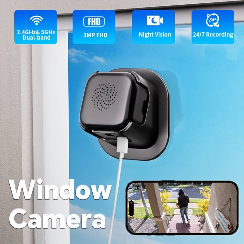 Antcctv 1pack Black Window Camera 3mp, 2.4g&5g Wifi Indoor Cameras For /dog/pet, Window Security Camera With Al Color Night Vision, Human & Motion Detection, 24/7 Recording, Easy & Mount