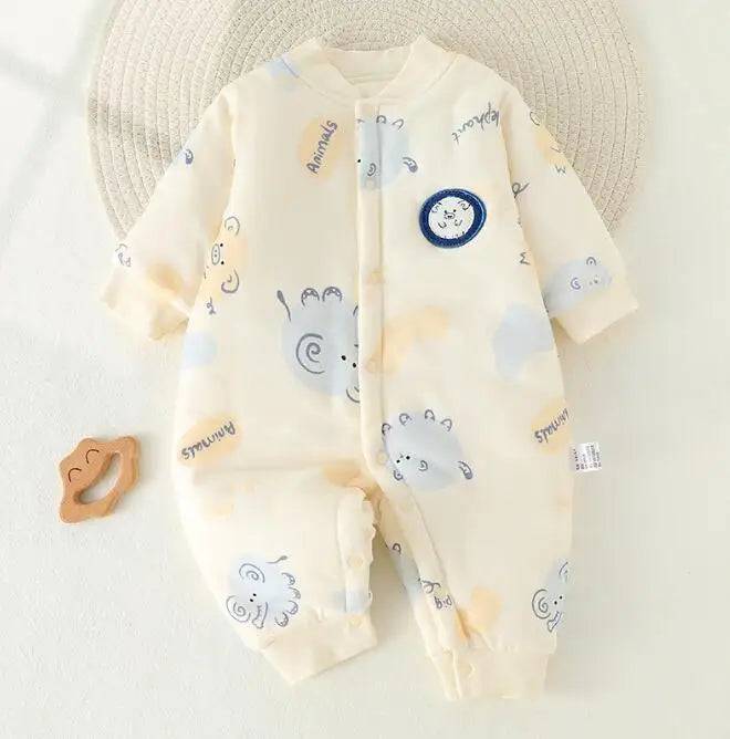 Mini Fashion™ - Bekväm och trendig - Jumpsuit Pyjamas Vit - Elefant / 73 (6-9 månader) | Pedagogiska Träleksaker