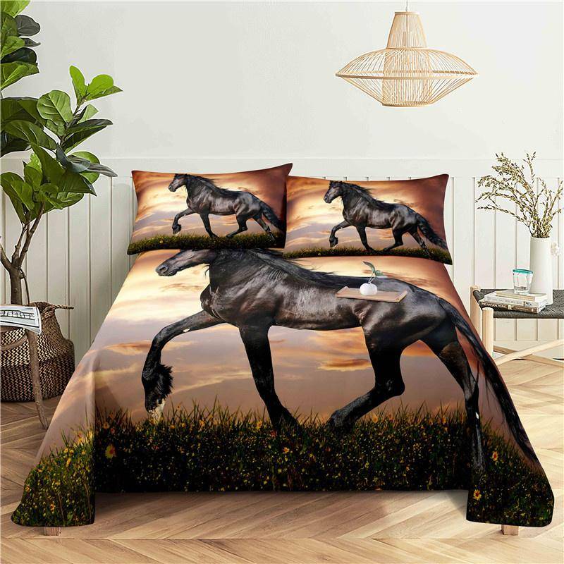 Vitt Häst Lakan 2/3 st Set 3D-tryckt Djur Polyester Säng Platt Lakan Med Örngott Sänglinne För Barn Baby Vuxen 110x230cm 2pcs
