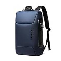 FANDARE Stöldsäker ryggsäck, skolryggsäck med USB-laddningsport, unisex, med fack för 15,6-tums bärbar dator, vattentät ryggsäck/skolväska, praktisk på affärsresor, Blå A, L