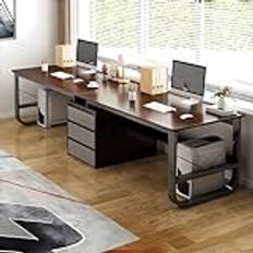 Two Person Desk with Drawers, Extra Long Desk with Storage Cabinet Shelf, Double Computer Gaming Desk, 2 Person Desk, Writing Study Desk for Home Office Desk,02,240 * 50 * 73cm