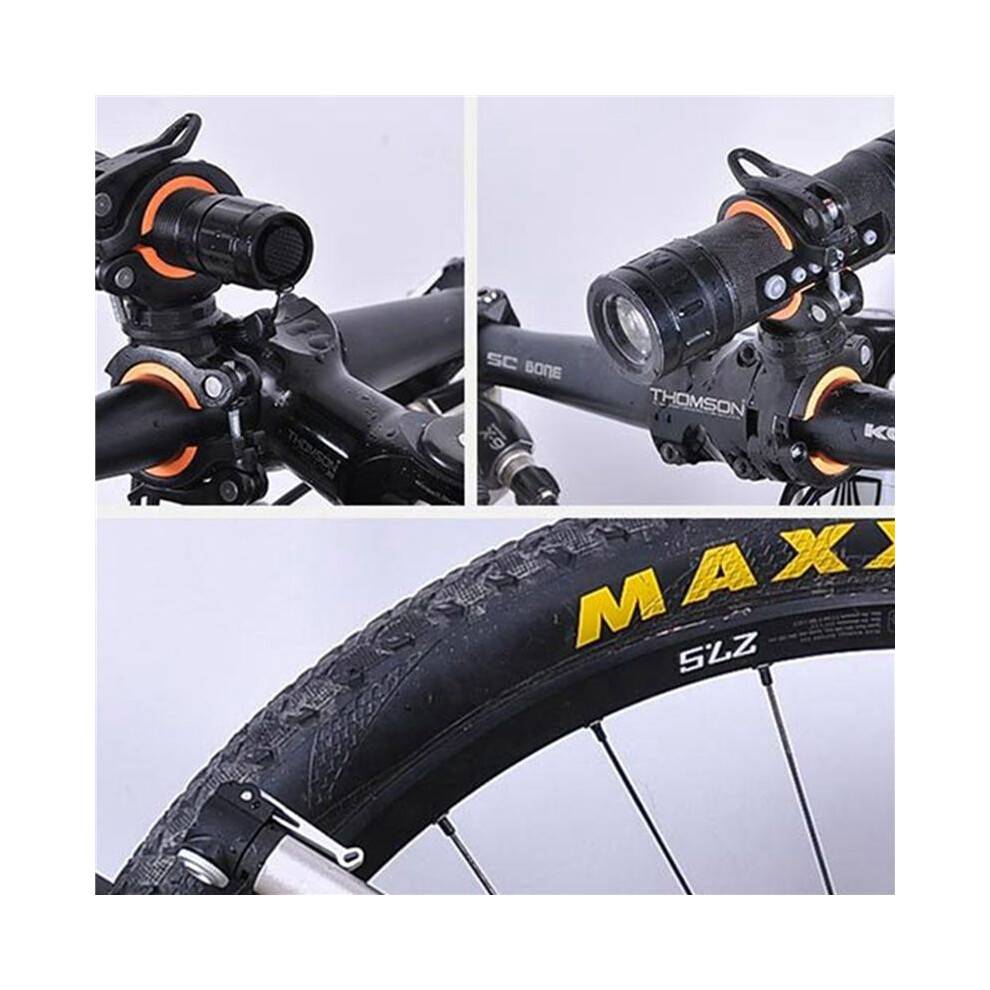 4X 360 Degree Rotating Cycling Bike Light Double Holder LED Front Flashlight Lamp Pump Handlebar Holder Black + Orange