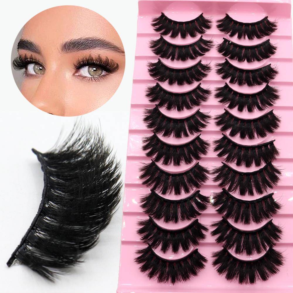 10 par lösögonfransar 3D fluffiga mjuka tjocka lockiga svarta matta överdrivna festmakeup-ögonfransar