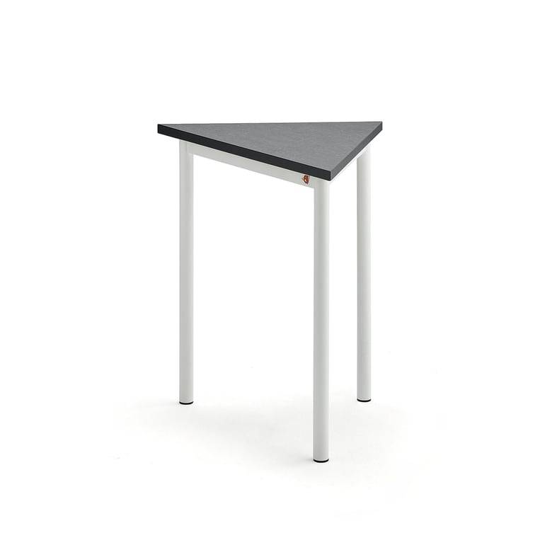 Bord SONITUS TRIANGEL, 700x600x720 mm, stativ vitt, ljuddämpande linoleum, mörkgrå