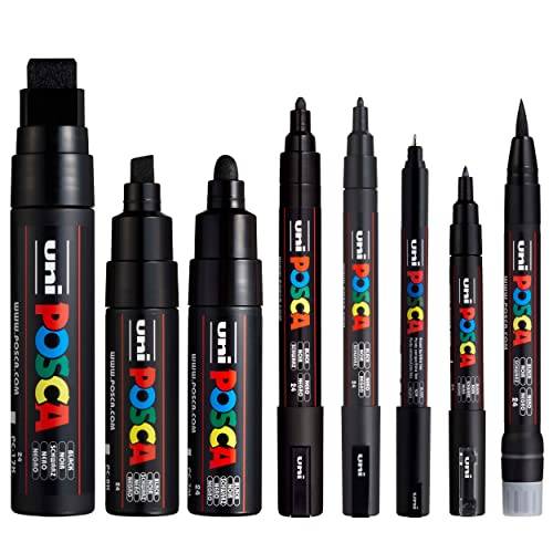 Posca – vattenbaserad permanent färgpenna – multiytanvändning – (PC-17K, PC-8K, PC-7M, PC-5M, PC-3M, PC-1M, PC-1MR, PCF-350) – svart förpackning med 8 pennor