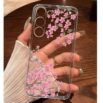 Mjukt mobilskal med blommotiv, 1 st. färgglatt rosa och persikoblomma, kompatibelt med Honor, Galaxy A04e/12/A13/A14/A34/A50/A52/A53/A54/S21/S22/S23/S - Genomskinlig (Multi-size)