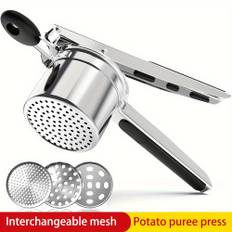 TEMU 1pc Potato Masher, Potato Masher, Heavy Duty Potato Masher With 3 Interchangeable Discs, Potato Masher