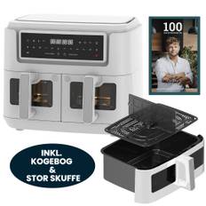 Casper Sobczyk Dual Zone Airfryer 9 Liter, Hvid - 2400W + 10,5 Liters Kurv, Hvid + Kogebog