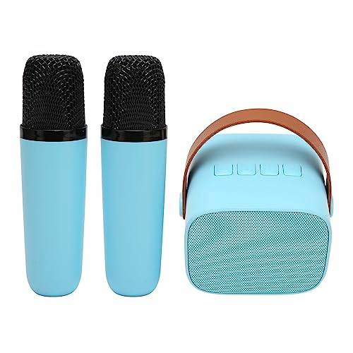 Karaokemaskin, Multifunktionsstereoljud Bärbar Bluetooth5.3-högtalare, Mini Karaokemaskin med 2 Trådlösa Mikrofoner för Hem, Fest, KTV (Blå)