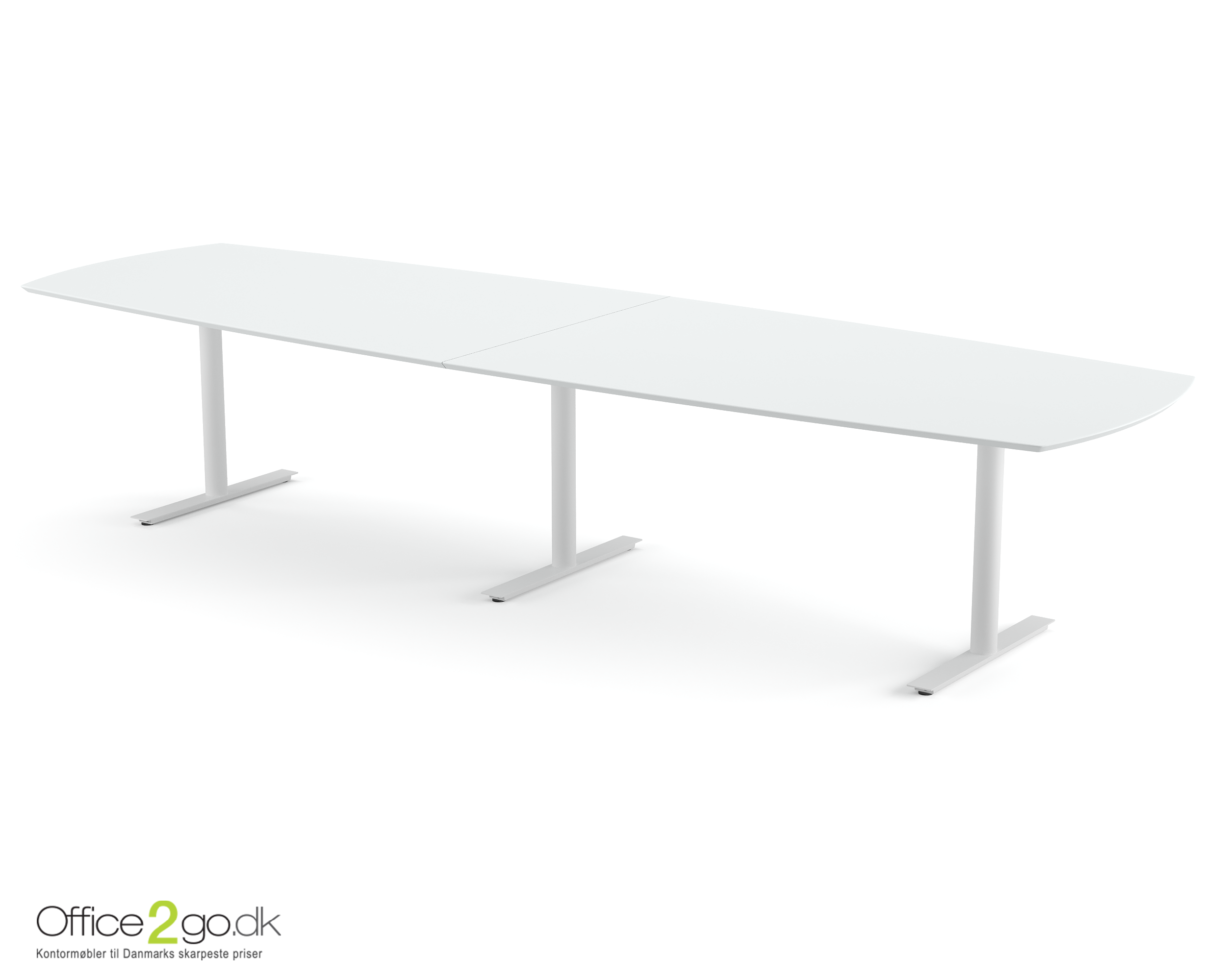 Inline mødebord (tøndeformet bordplade) - 320 cm - Hvidt