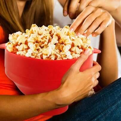 Popcornskål/Popcornmaskin för mikrovågsugn, hopfällbar silikonskål, popcornmaskin för mikrovågsugn, popcornskål i silikon med varmluft, hopfällbar med - Multifärgad (1 st gaffel,1 st blå - med lock,1 st röd - med lock)