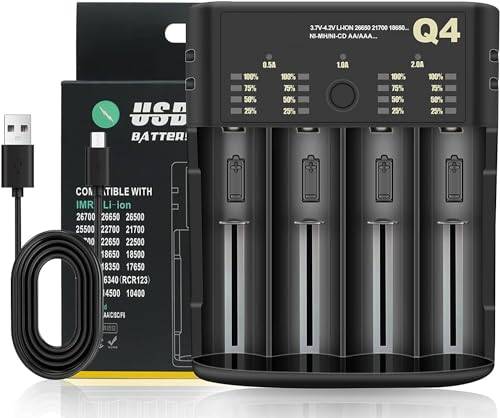 18650 batteriladdare snabbladdare 4 kortplatser 3,6-4,2 v Li - ION uppladdningsbar batteriladdare: 10440 16340 18650 18700 20700 21700 22650, 1.2-2,4 V Nimh/NiCd: AAAA, AAA, AA, A, SC, c