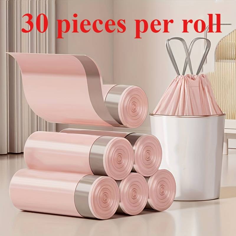 Extra Thick And Durable Drawstring Trash Bags - Large, Portable Kitchen Waste Bags For Home Use 1 Roll/30pcs
