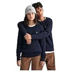 GANT Shield Cotton Cable C-Neck Pullover, Evening Blue, 134-140 Kinder Unisex, Kvällsblå, 134-140