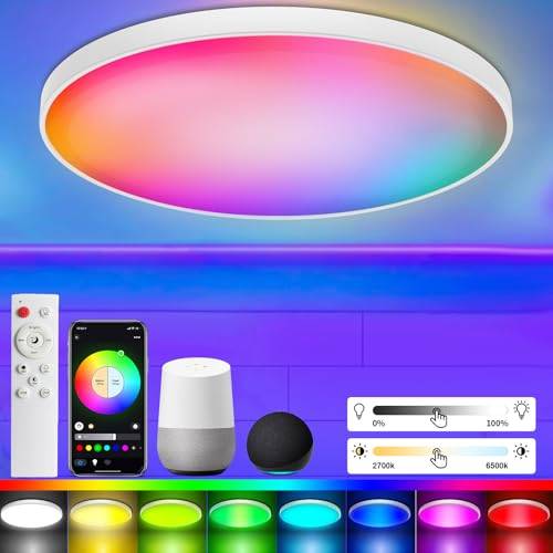 Taipow LED Deckenlampe 30W Dimmbar mit Fernbedienung, RGB Farbwechsel Deckenleuchte kompatibel mit Alexa, APP-Steuerung, 2700K-6500K Rund Lampe Kinderzimmer Schlafzimmer Küche Wohnzimmer -Ø30CM