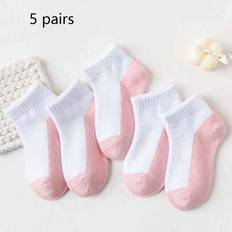 5 par enfärgade nätkorta barnsockor, skolsockor för pojkar och flickor, barnsockor i kontrastfärg - Rosa (1-3Y,3-5Y,6-8Y,9-12Y)