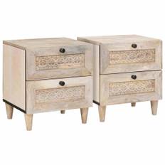 Sängbord med låda 2 pcs Beige 40 x 33 x 46 cm massivt mangoträ