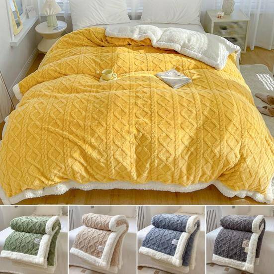 Vinterförtjockad filt Dubbelsidig Fluff Plysch Dubbellager 3D Jacquard Enfärgad Kontorstupplur Sovsal Hem Bäddsoffa Resa Mysigt Varm filt ljus kaffefä