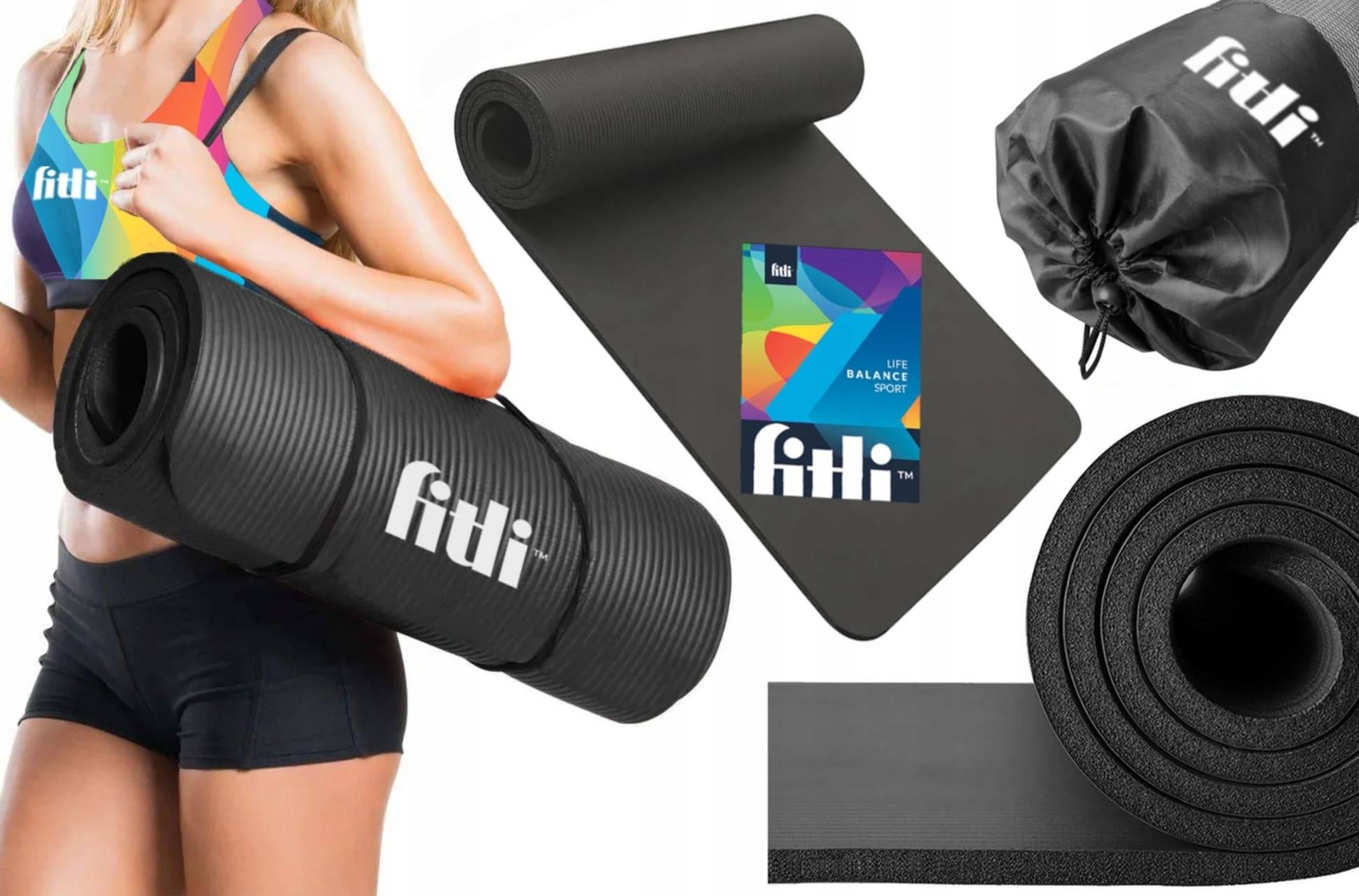 Yogamatta, träningsmatta, skummatta 180 x 61 cm, 1 cm tjock, olika färger, NBR Fitli