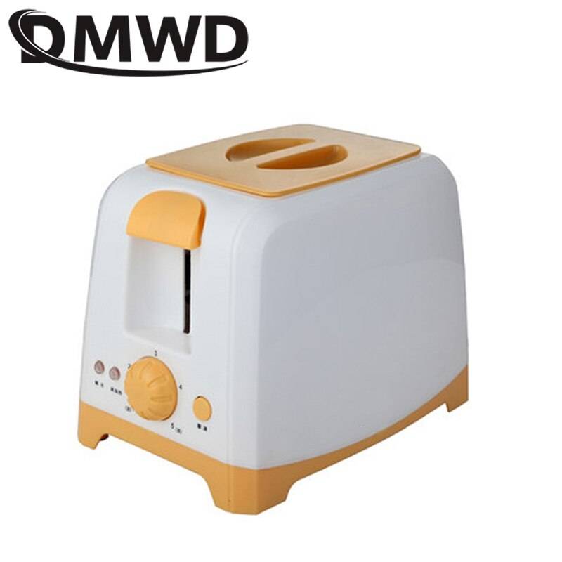 Dmwd bröd brödrost 800w toast maskin brödrostar ugn bakning köksmaskiner frukost smörgås snabb maker 2 skivor - Gul med lock