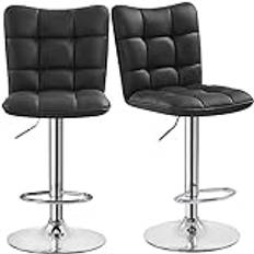 Yaheetech Set med 2 barstolar, barstolar 360° roterbara köksstolar med ryggstöd och fotstöd, barstol PU-konstläder sitthöjd 62,5 cm 83 cm för kök/bar/salong, justerbar höjd svart