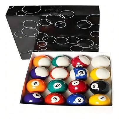 1 set amerikanskt biljardbord, kristallpingisbollar med 57,2 mm diameter, 2-1/4 tum svarta, inkluderar 16 biljardbollar