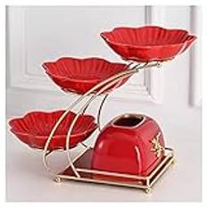 Decorative Pedestal Bowl 3-Tier Ceramic Fruit Basket, Fruit Bowl With Tissue Box, Vegetable Bread Countertop Fruit Storage Stand Rack For Kitchen Organize Fruit Bowl Fruit Basket (Rosso)