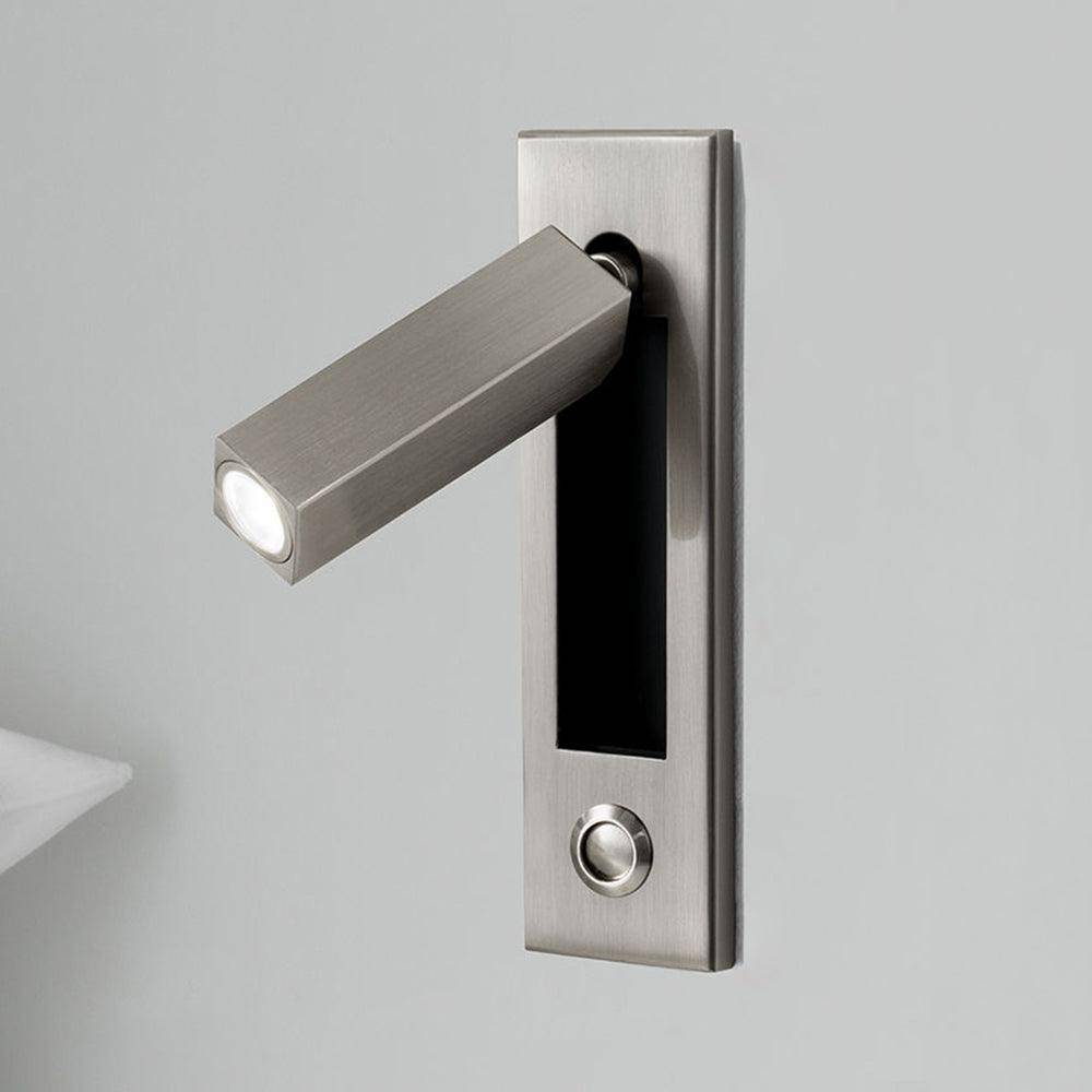 Inbyggd Ljus – Minimalistisk Sängside Vägglampa LED - Nickel / Kallvit / Dia 5cm x H 17.8cm fyrkant (Tryckknapp)