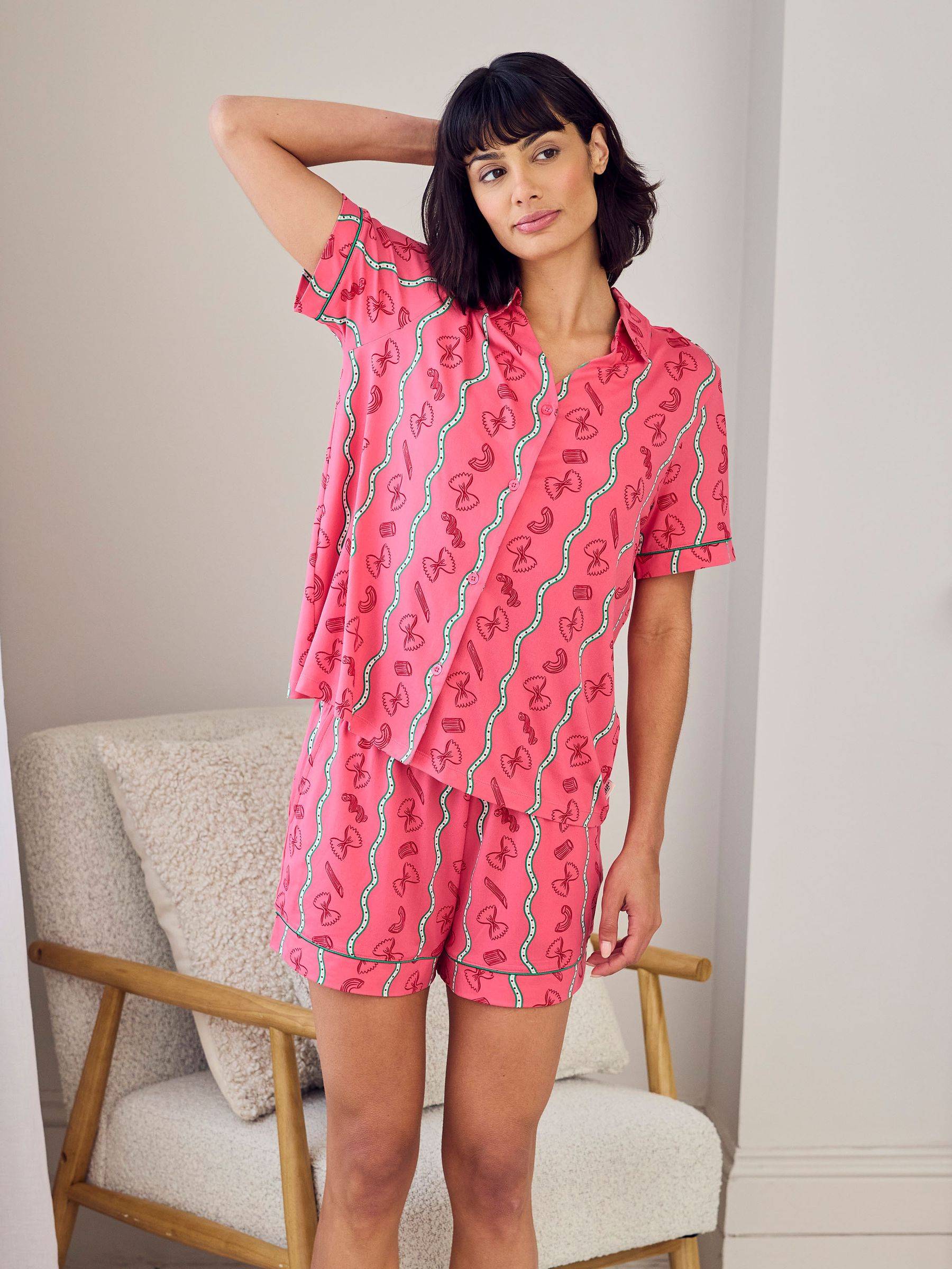 Chelsea Peers Chelsea Peers Pink Short Pyjamas Pasta Stripe Print Long Pyjamas Set