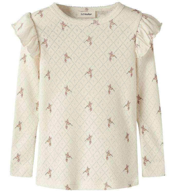 Lil Atelier Bluse - Slim - NmfRachello - Turtledove/Bird - Lil Atelier - 7-8 år (122-128) - Bluse