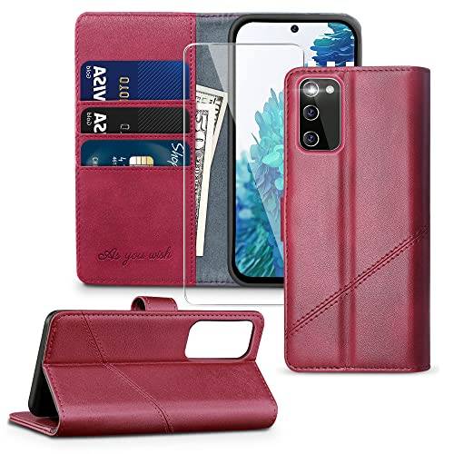 KRAFTCARE Mobiltelefonfodral för Samsung Galaxy S20 FE 4G/5G, fodral med [kortfack] [stativfunktion] plånboksfodral, läder, stötsäkert skyddsfodral, vikbart fodral för Samsung S20 FE 4G/5G-fodral