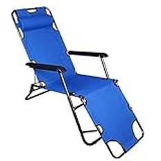 Reclining Sun Loungers In Garden Outdoors Summer Folding Beach Chair Sun Loungers Outdoor Folding Recliner Portable Back Fishing Chair (Blue 153cm)