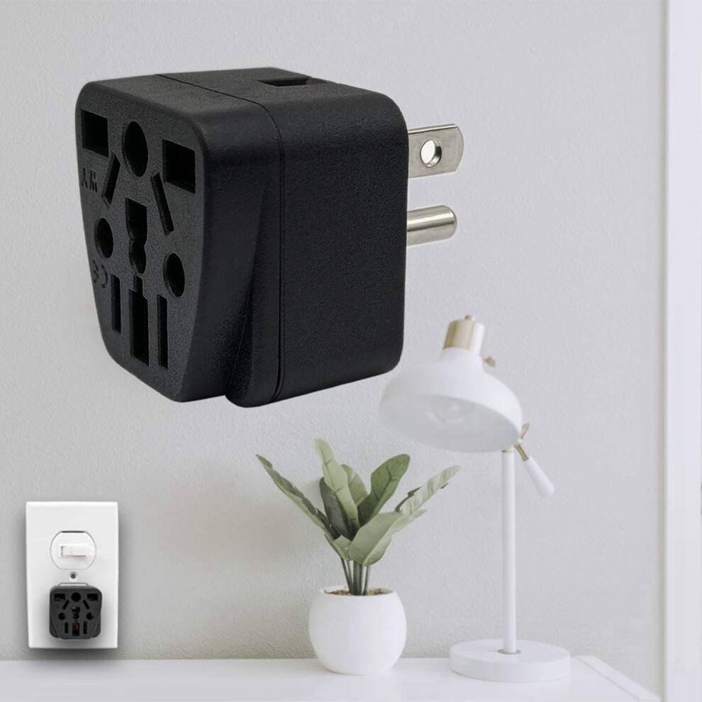 3X US Travel Plug Adapter EU/UK/AU/In/CN/JP/Asia/Italy/Brazil to USA (Type B), 3 Prong USA Plug, Charger Converter Black