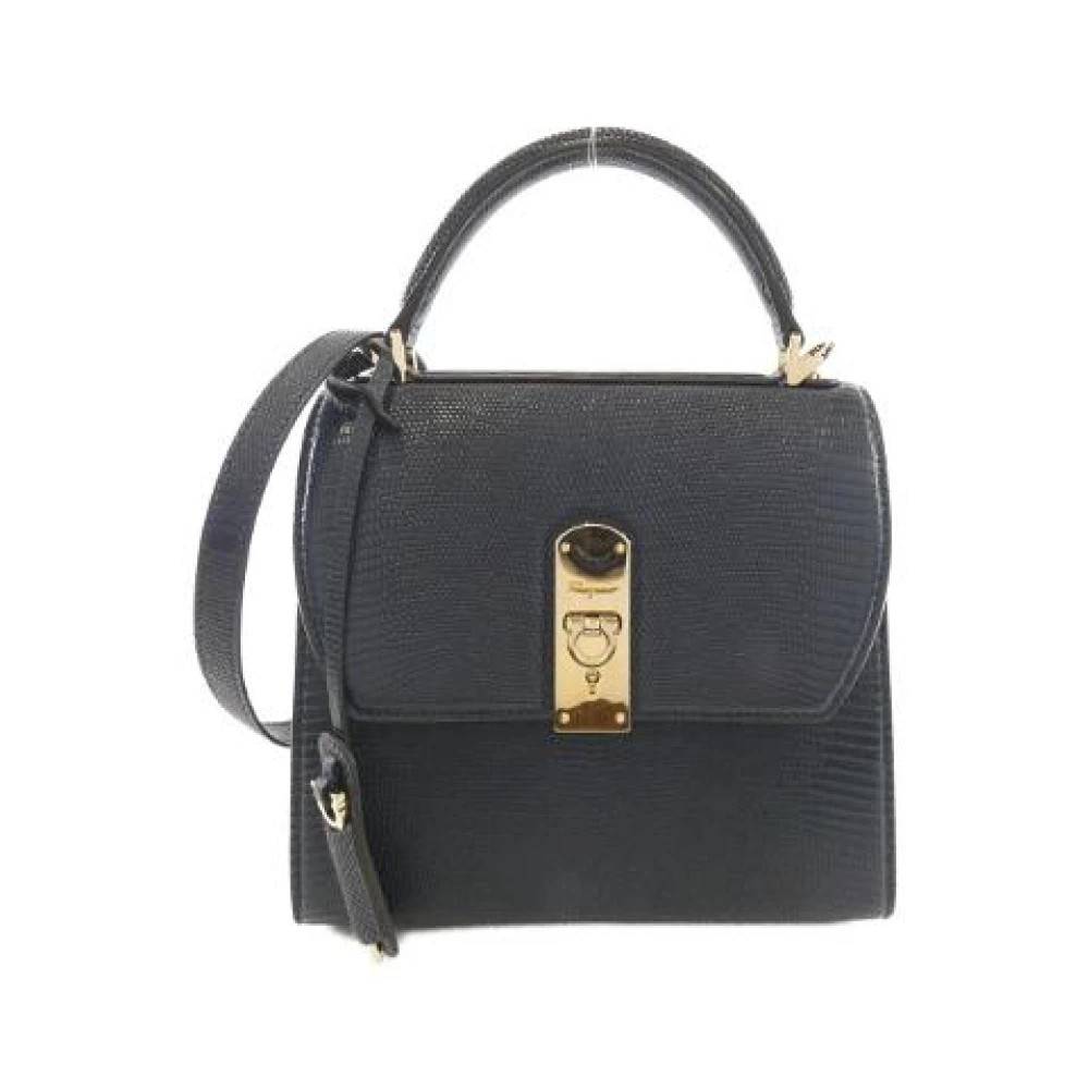 Salvatore Ferragamo Pre-owned Pre-owned Kalveskind Skuldertaske - Vintage - Dame - Blå - ONE SIZE - Uld