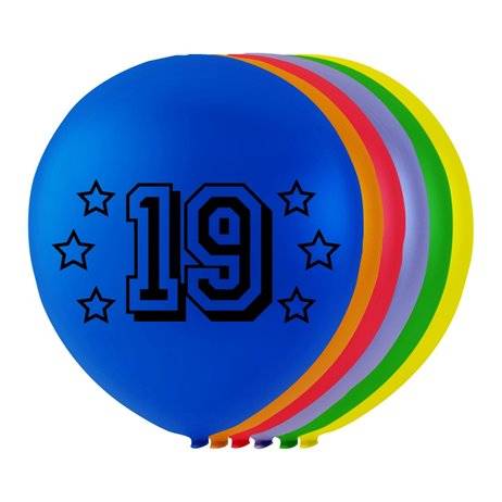 8 stk. Latexballoner 19 års fødselsdag mix farver 26 cm.