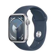 Apple Watch Series 9 GPS 41mm Silver Aluminium Case with Storm Blue Sport Band - M/L - Fyndvara