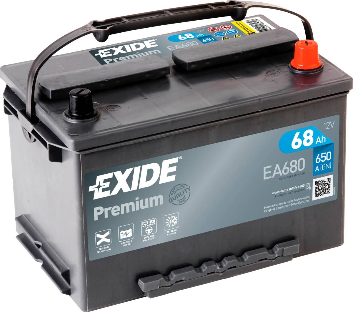 Startbatteri - Exide Premium EA680 - 12V (68ah / 650cca)