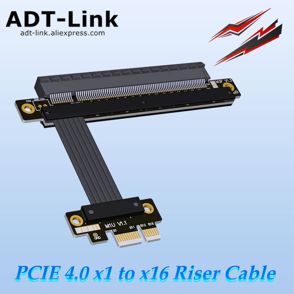 ADT-Link PCIE 4.0 x1 to x16 Riser Cable GPU Extension PCIe x16 Graphics Video Card RAID SSD LAN AMD Nvidia Gen4 Full Speed