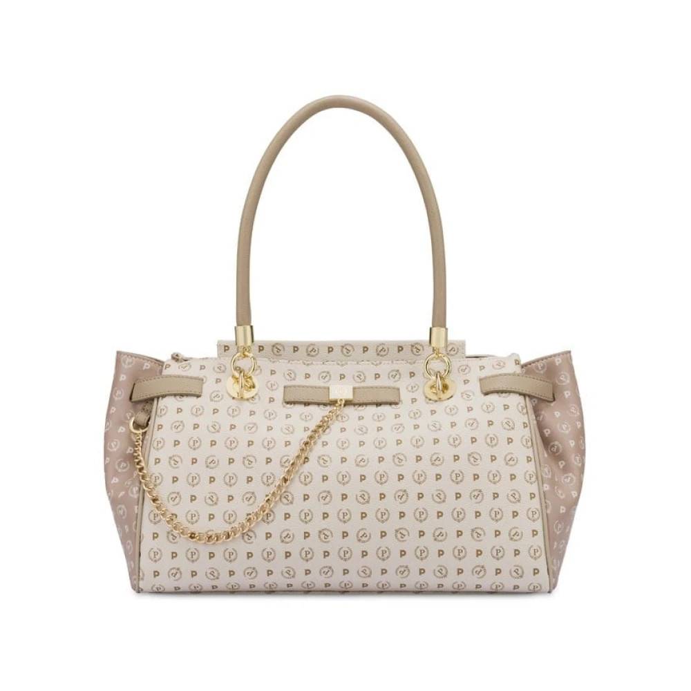 Pollini Bicolore taske med dobbelt håndtag - Tasker - Dame - Beige - ONE SIZE - Uld