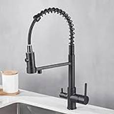 3 way tap kitchen mixer taps with pull out spray tap for kitchen sink with 2 modes spray 360 degree swivel spout dual handles spiral kitchen mixer tap .black