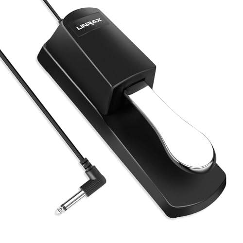 Linrax LP1 Sustain Pedal, Universell Keyboard Pedal med Polaritetsbrytare, Sustain Fotpedal för Digitalt Piano, Elektronisk Klaviatur, MIDI Keyboard, Synthesizer, 6,35 mm Kontakt, 1,6 m Kabel