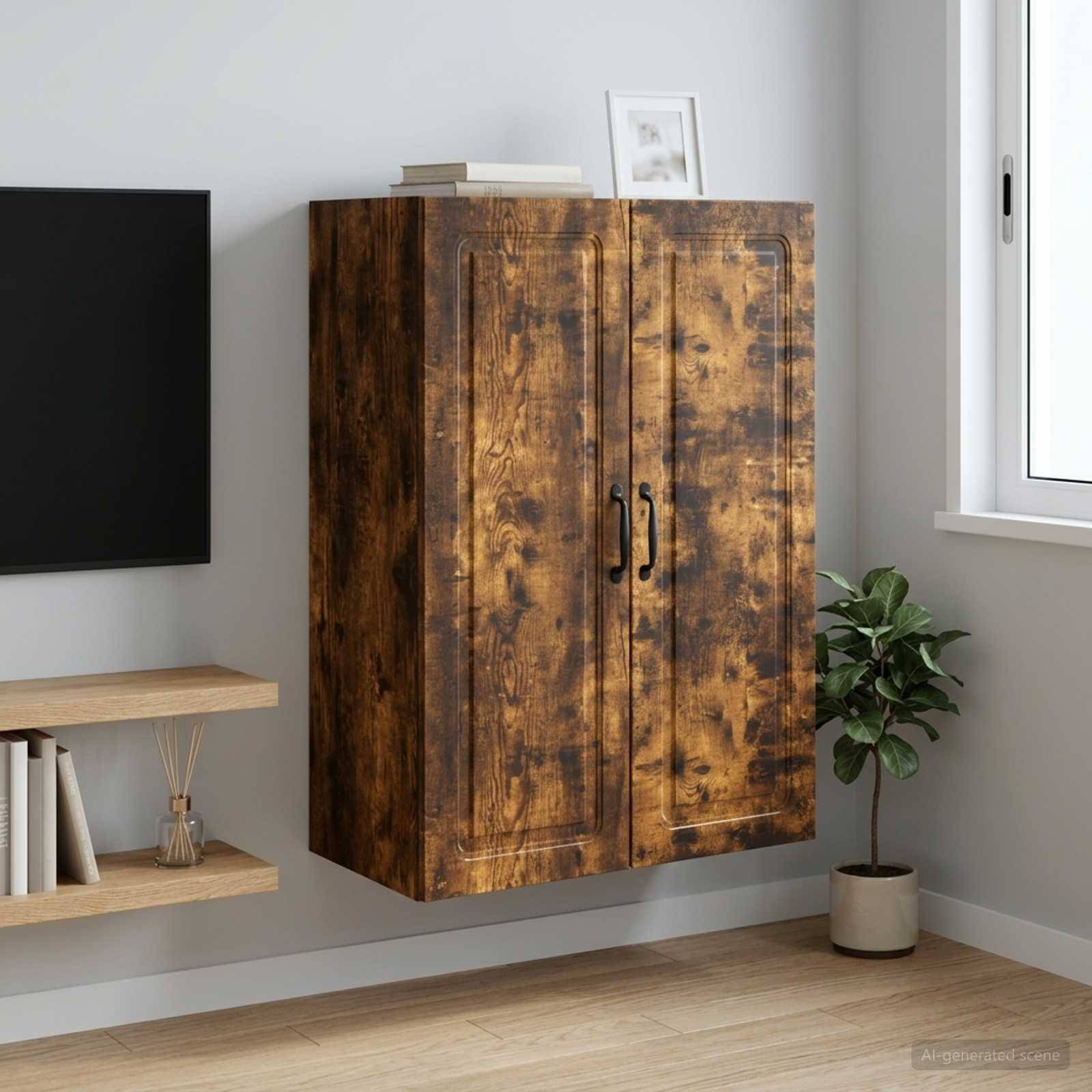 vidaXL Vægmonteret skab Røget eg 66 x 34,5 x 90 cm Konstrueret træ