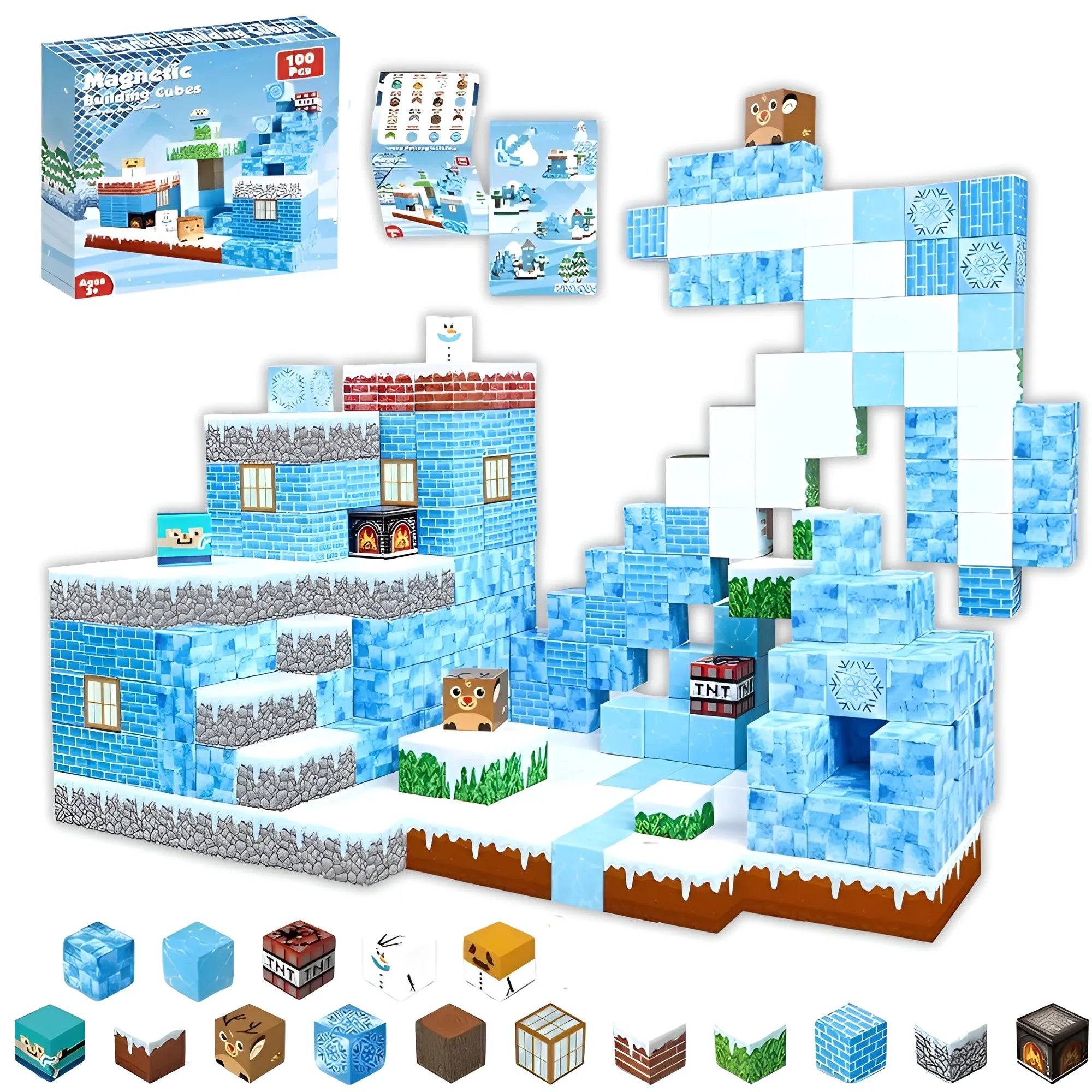Magnetic Building Blocks 100 PCS | 2cm/0.8" | Magnet Toys for Kids | Magnetic Building Blocks Cubes | Stacking Magnets | Snow